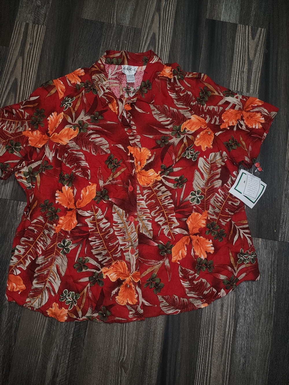 NWT Red Hawaiian Floral Camp Shirt 2X Silk Linen Vacation Beach Erin London